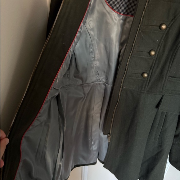 Y2K Steve Madden Sz XL Wool Blend Dark Olive Wool Blend Army Heavyweight Coat - Picture 10 of 11